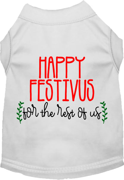 White Happy Festivus pet shirt with festive design