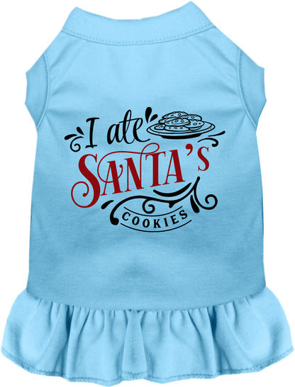 Blue pet dress with 'I Ate Santa's Cookies' design