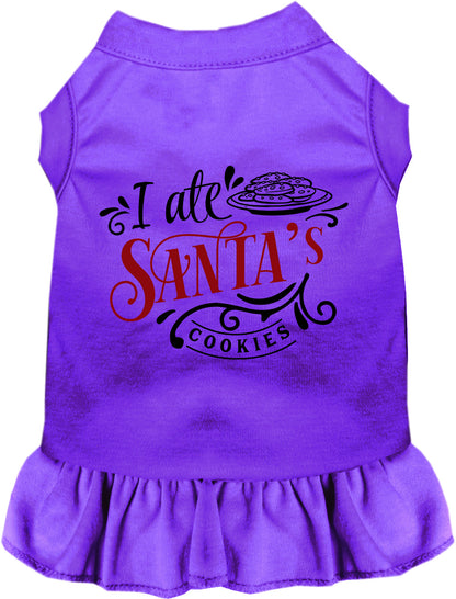 Purple pet dress with 'I Ate Santa's Cookies' design