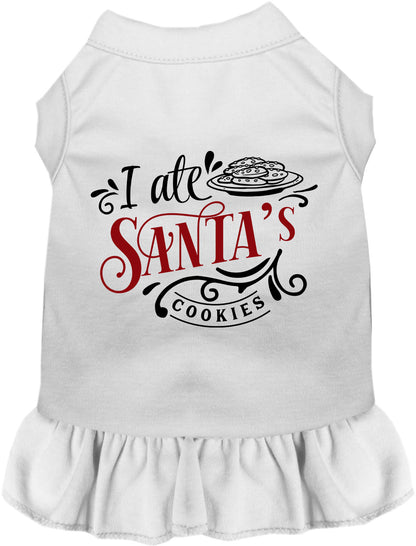 White pet dress with 'I Ate Santa's Cookies' design