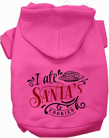 Pink pet hoodie with 'I Ate Santa's Cookies' design