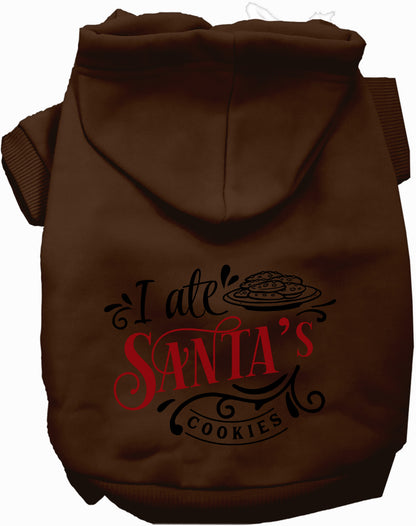 Brown pet hoodie with 'I Ate Santa's Cookies' design