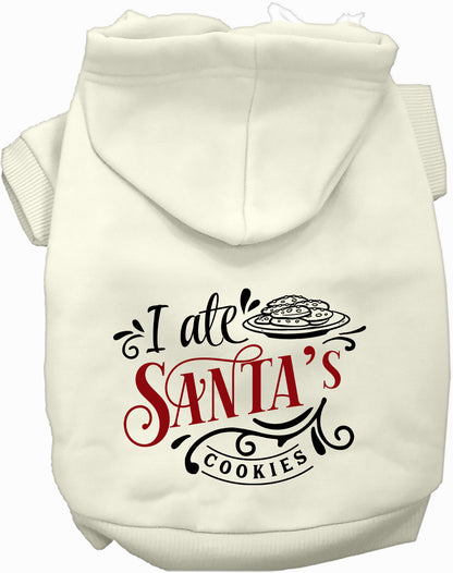 White pet hoodie with 'I Ate Santa's Cookies' design