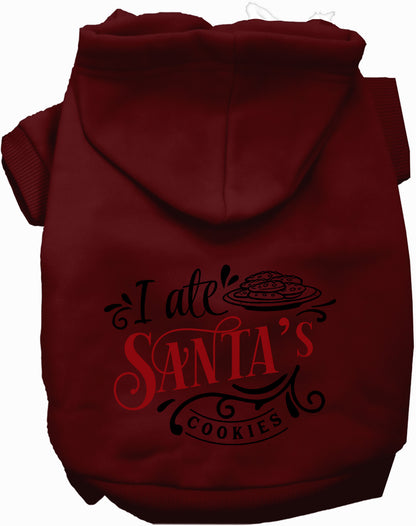 Dark red pet hoodie with 'I Ate Santa's Cookies' design