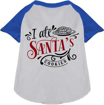 Blue-sleeved pet shirt 'I Ate Santa's Cookies'