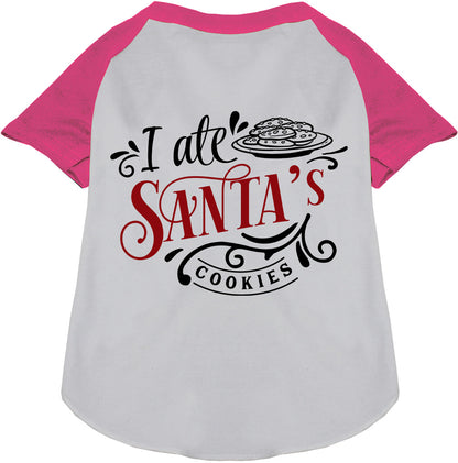 Pink-sleeved pet shirt 'I Ate Santa's Cookies'