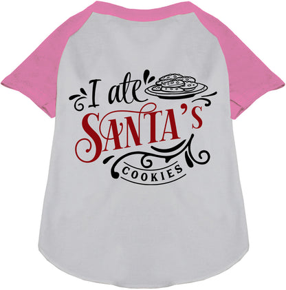 Light pink-sleeved pet shirt 'I Ate Santa's Cookies'