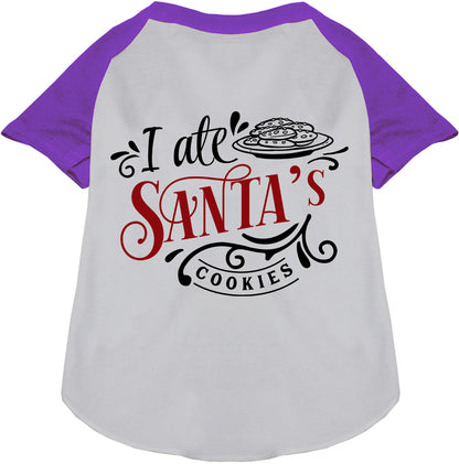 Purple-sleeved pet shirt 'I Ate Santa's Cookies'