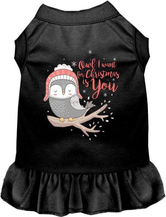 Black pet dress with owl Christmas design