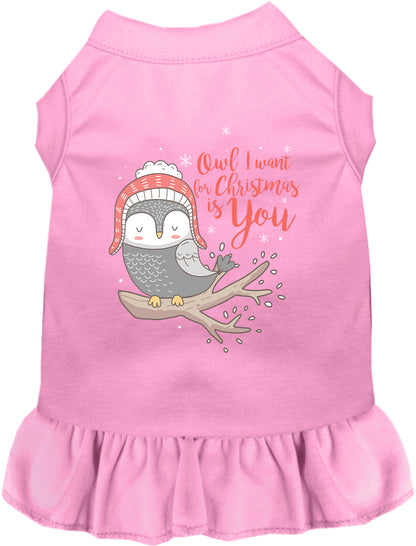 Pink pet dress with owl Christmas design