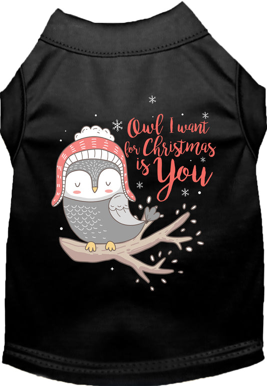 Black pet shirt with owl Christmas design