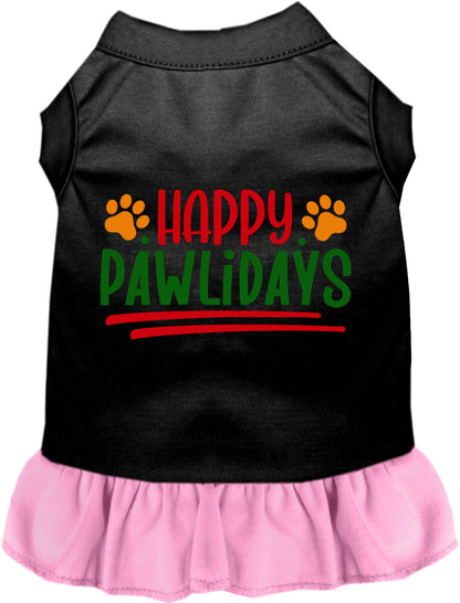 Black and light pink Happy Pawlidays pet dress