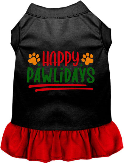 Black and red Happy Pawlidays pet dress