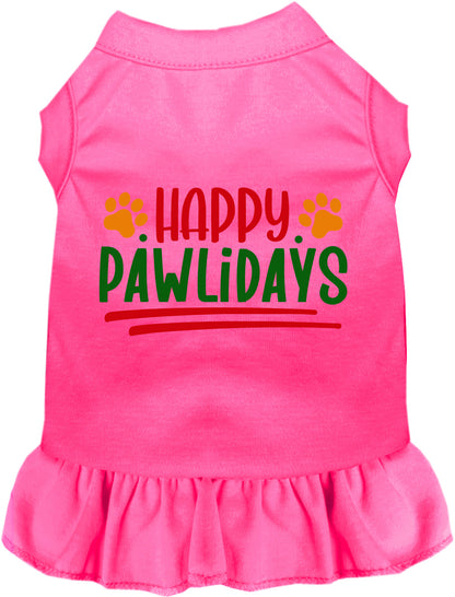 Pink Happy Pawlidays pet dress with paw prints