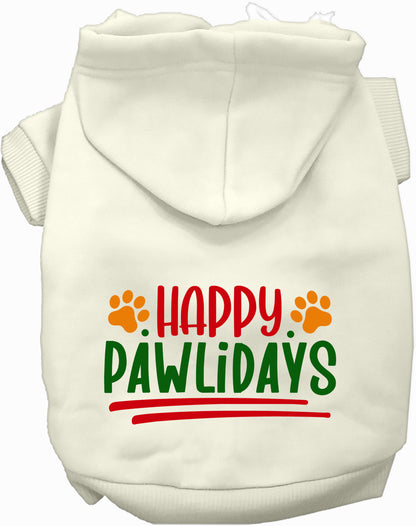 White Happy Pawlidays Pet Hoodie for dogs