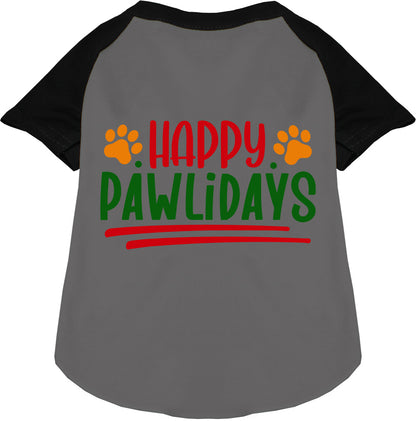 Black and gray Happy Pawlidays pet raglan shirt