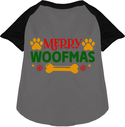 Gray Merry Woofmas pet raglan shirt