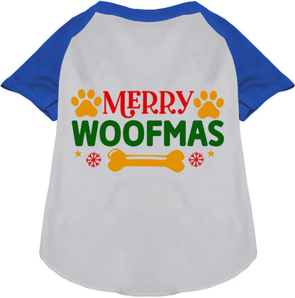 Blue Merry Woofmas pet raglan shirt