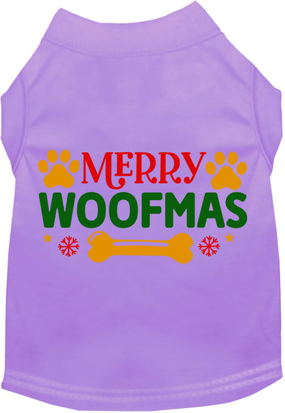 Purple Merry Woofmas pet shirt with festive design