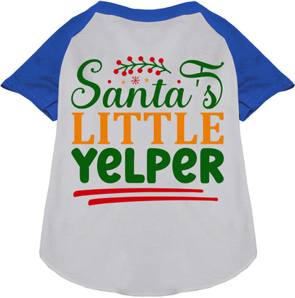 Blue Santa's Little Yelper pet raglan shirt