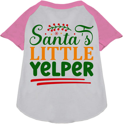 Light pink Santa's Little Yelper pet raglan shirt