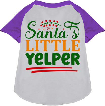 Purple Santa's Little Yelper pet raglan shirt