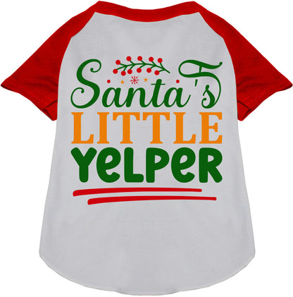 Red Santa's Little Yelper pet raglan shirt