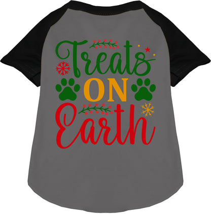 Black-sleeved Treats on Earth pet raglan shirt