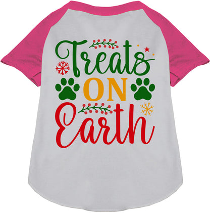 Pink-sleeved Treats on Earth pet raglan shirt