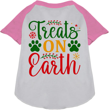 Pink-sleeved Treats on Earth pet raglan shirt