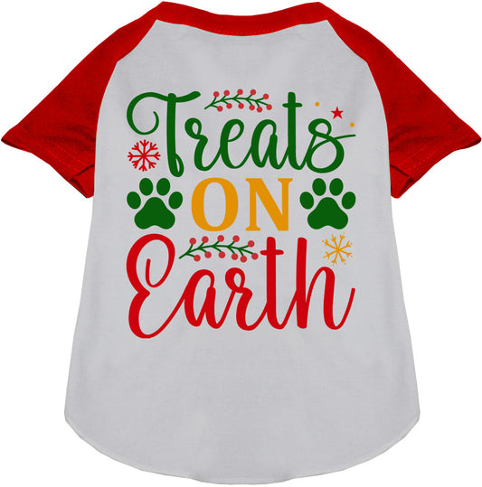 Red-sleeved Treats on Earth pet raglan shirt