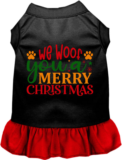 Black pet dress with red skirt and Christmas design