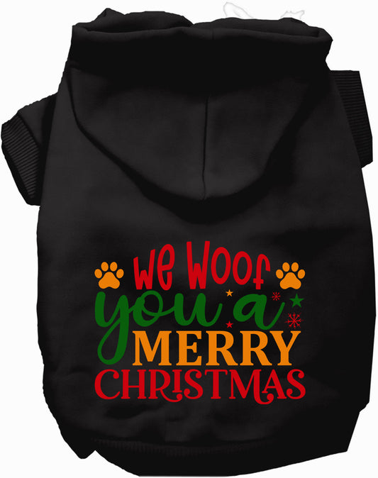 Black Christmas pet hoodie with festive message