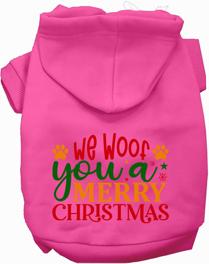 Pink Christmas pet hoodie with festive message