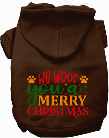 Brown Christmas pet hoodie with festive message