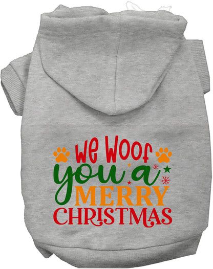 Gray Christmas pet hoodie with festive message