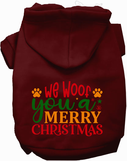 Maroon Christmas pet hoodie with festive message