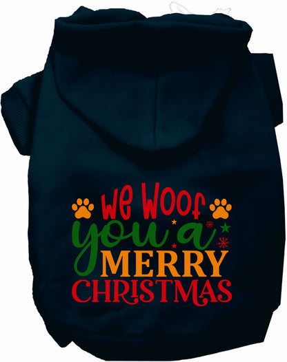 Navy Christmas pet hoodie with festive message