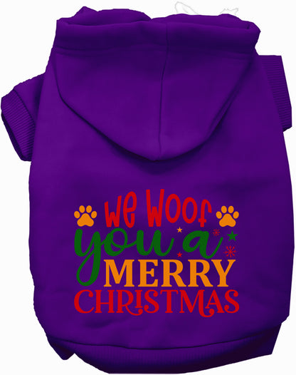 Purple Christmas pet hoodie with festive message