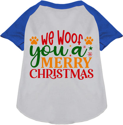 Blue and white Christmas pet raglan shirt