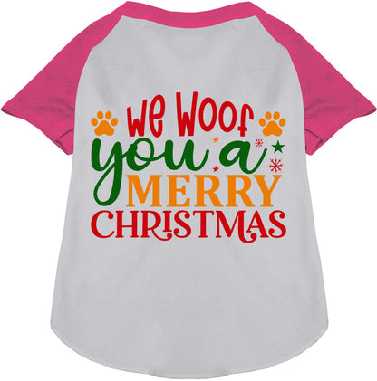 Pink and white Christmas pet raglan shirt