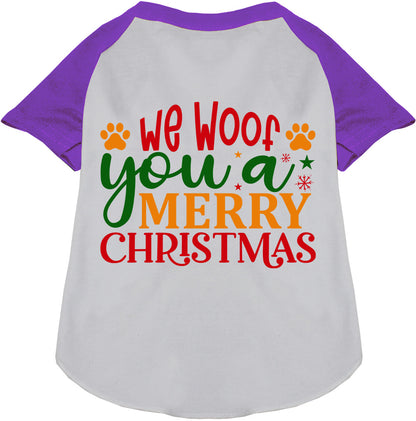 Purple and white Christmas pet raglan shirt