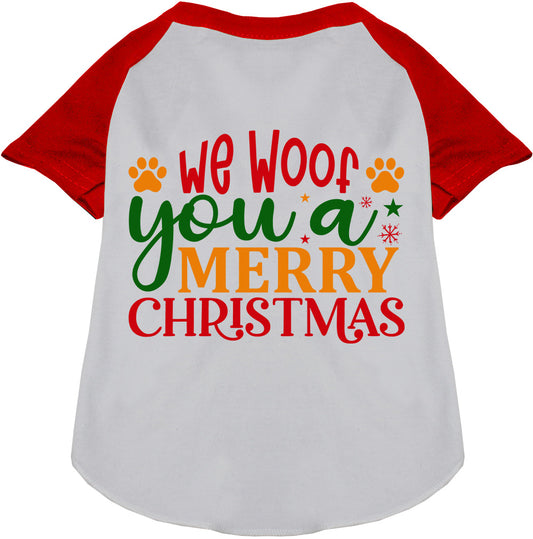 Red and white Christmas pet raglan shirt