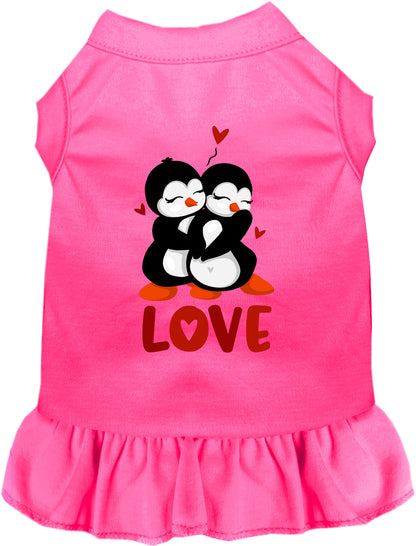 Hot pink Penguin Love Pet Dress with heart design