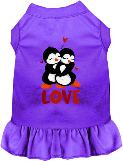 Purple Penguin Love Pet Dress with heart design