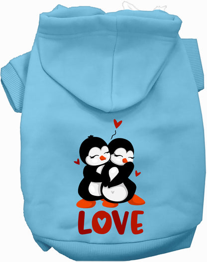 Light blue Penguin Love Pet Hoodie with adorable penguins