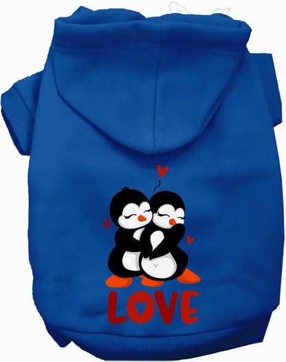 Royal blue Penguin Love Pet Hoodie featuring penguin design