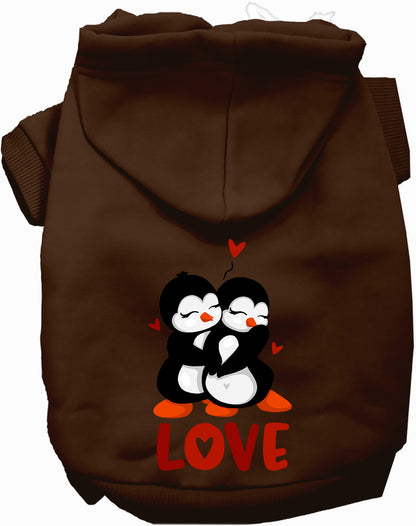 Brown Penguin Love Pet Hoodie showcasing penguin artwork