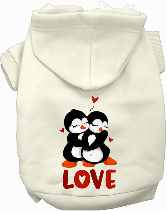 Cream Penguin Love Pet Hoodie with cute penguin design