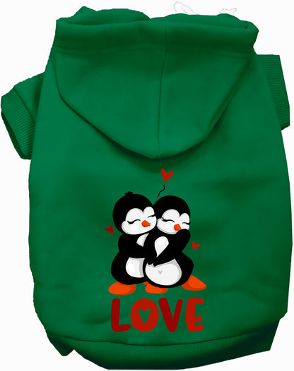 Green Penguin Love Pet Hoodie with penguin illustration